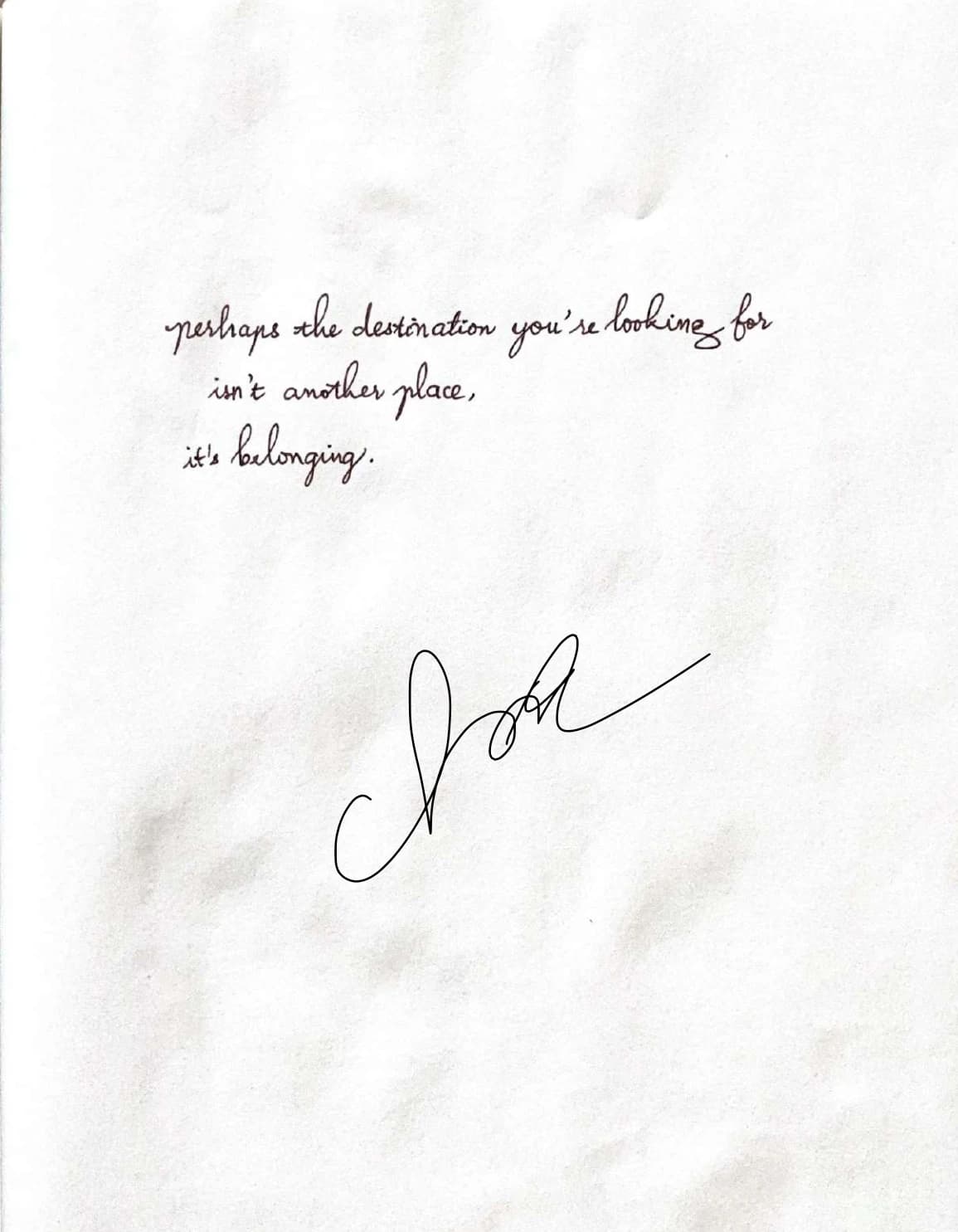 A handwritten note by Chi Jade Tran about finding belonging, with her signature